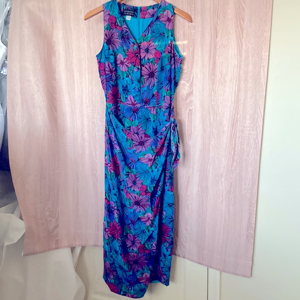 Vtg 90s silk floral midi dress, Sz 6